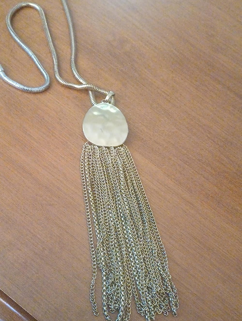 Vintage Fringe Statement Gold Tone Tassel Pendant Necklace -26" Chain 6" Fringe